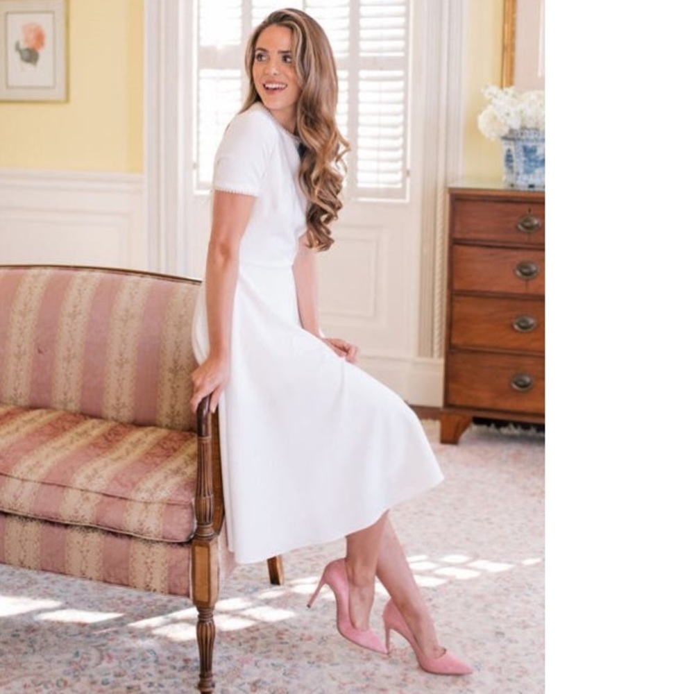 Gal Meets Glam Victoria classic white midi dress trimmed in pearls size 14